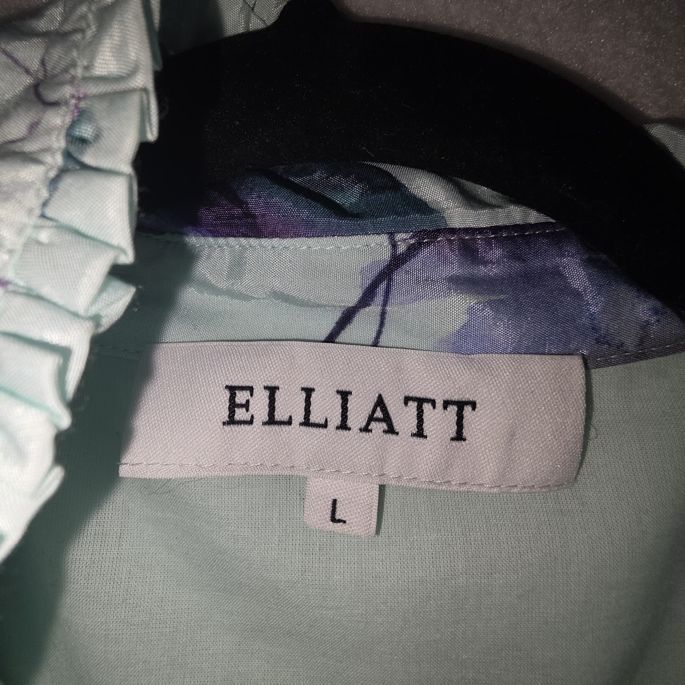 Elliatt "FOND" Ruffle Tiered Mini Dress Mint Watercolor Print Long Sleeve Size L - Picture 10 of 12